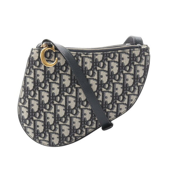 Dior Handbags - Dior Saddle Oblique Shoulder Bag Leather Gray Navy Blue